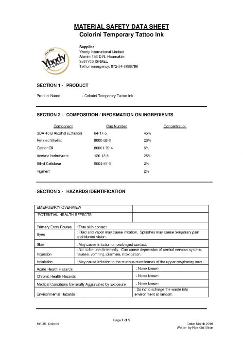 Colorini Ink Material Safety Data Sheet Ybody International Glitter